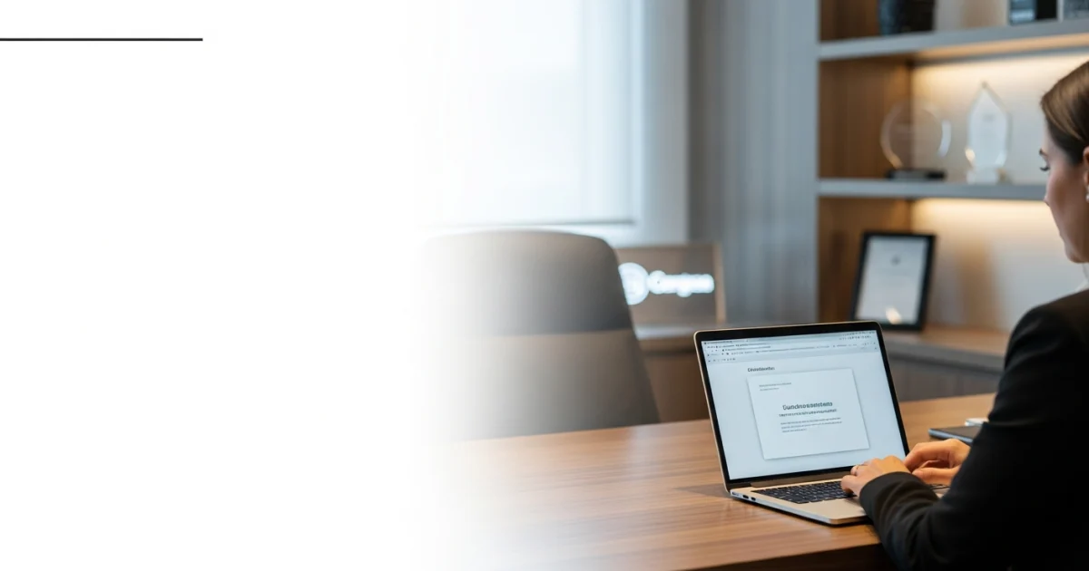 Ambiente de escritório profissional, limpo e minimalista com foco em estratégia e produtividade.
